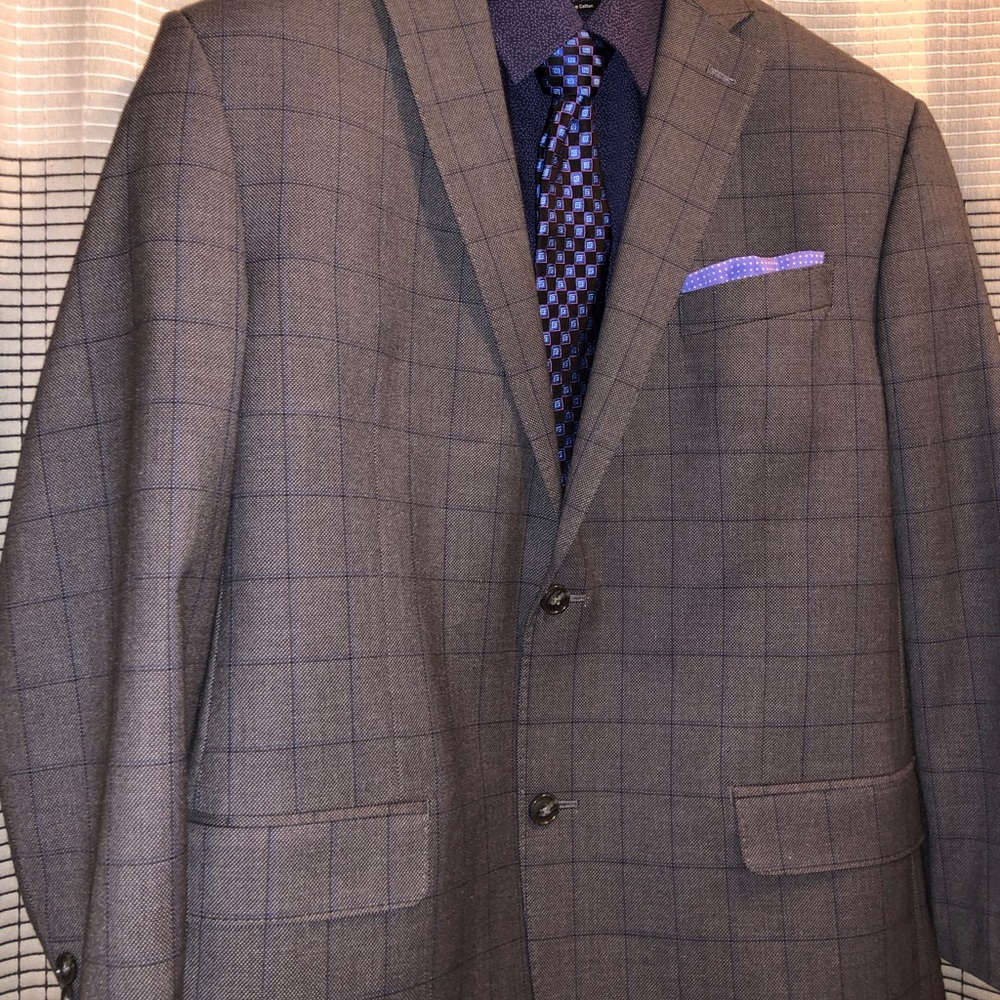 Sean John Windowpane Blazer 44R - Gray w/ Purple